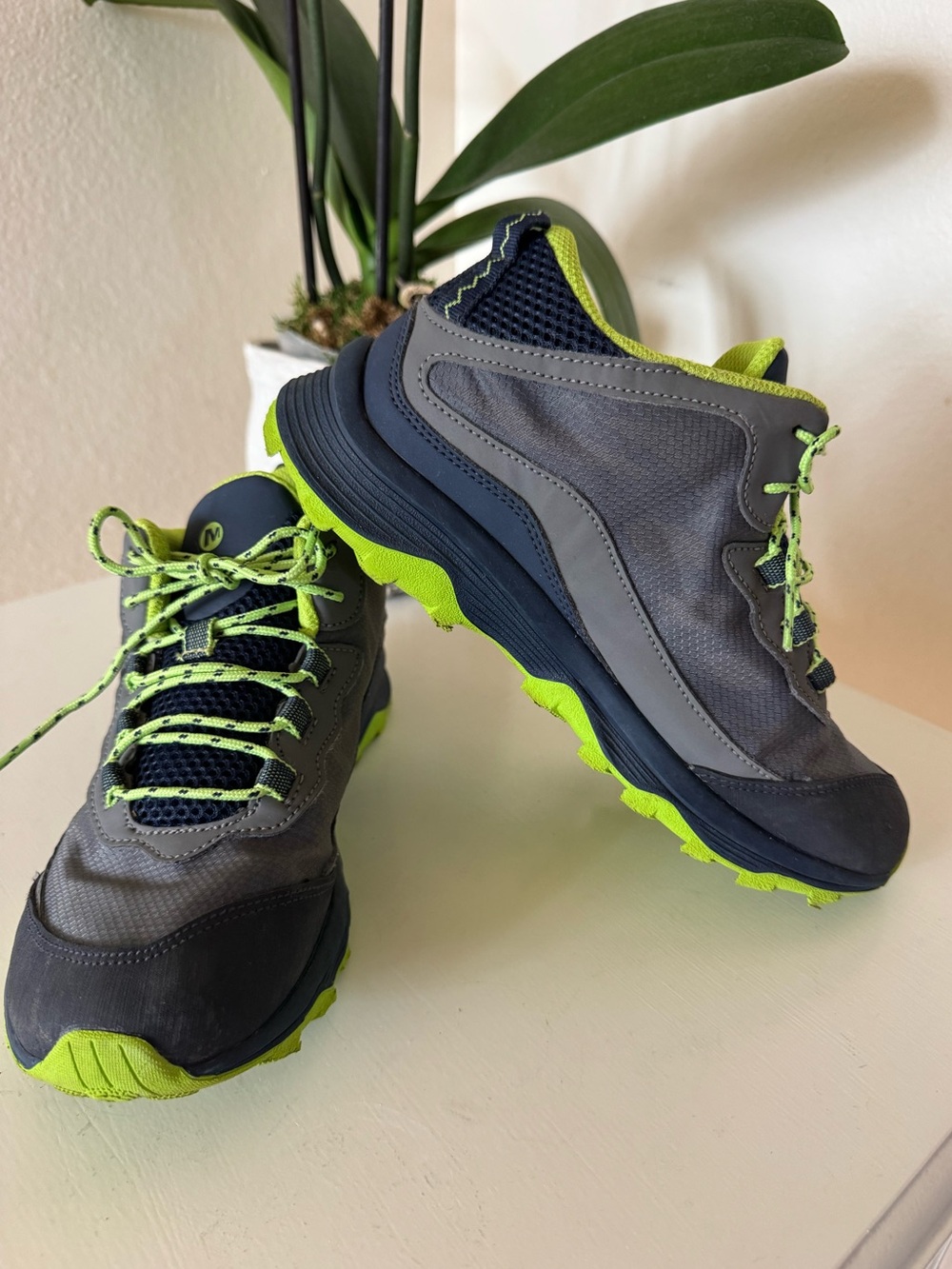 Merrell Big Kids Gray and Lime Hiking Sneakers